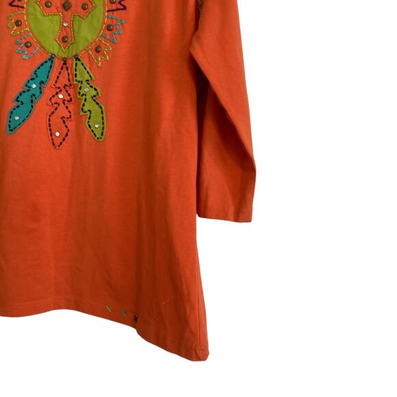 Y2K Sassy Sistas Orange Embroidered Biker Native American Loose Fit Top size XL - Picture 9 of 16
